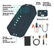 Compresor arrancador batería coche portátil
