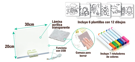 Pizarra con luz LED 20x30 para dibujar