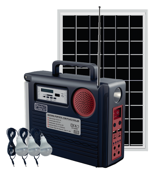 Batería portátil solar con luz y radio