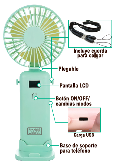 Ventilador portátil plegable con pantalla