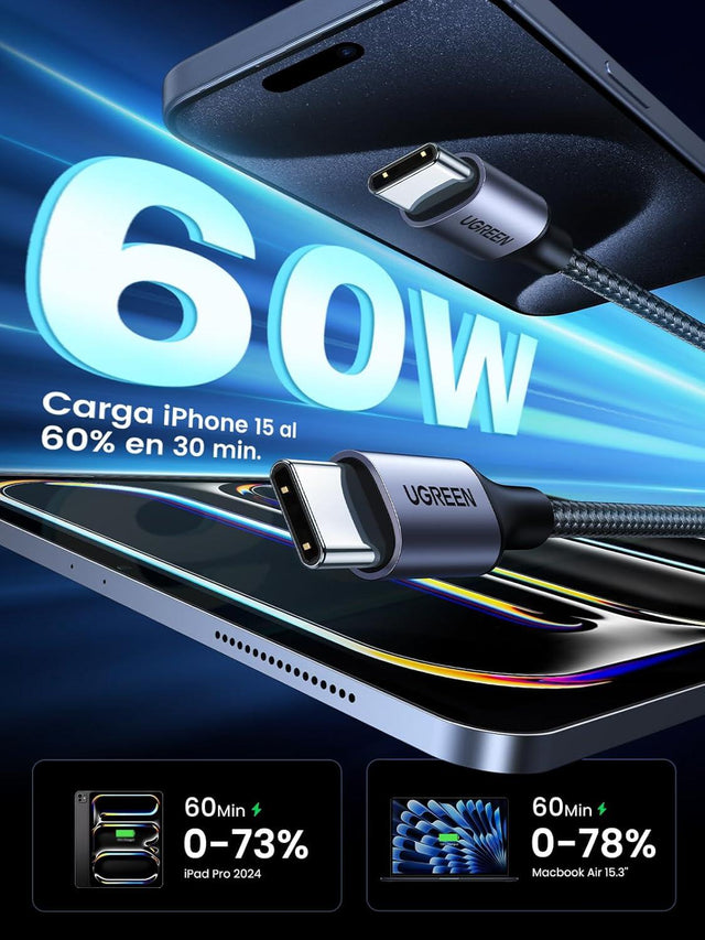 Cable USB C a USB C 60W rápido y resistente