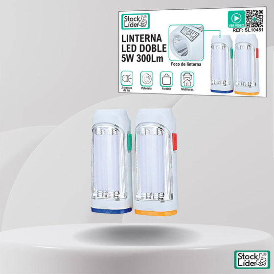 Linterna LED doble 5W 300Lm portátil