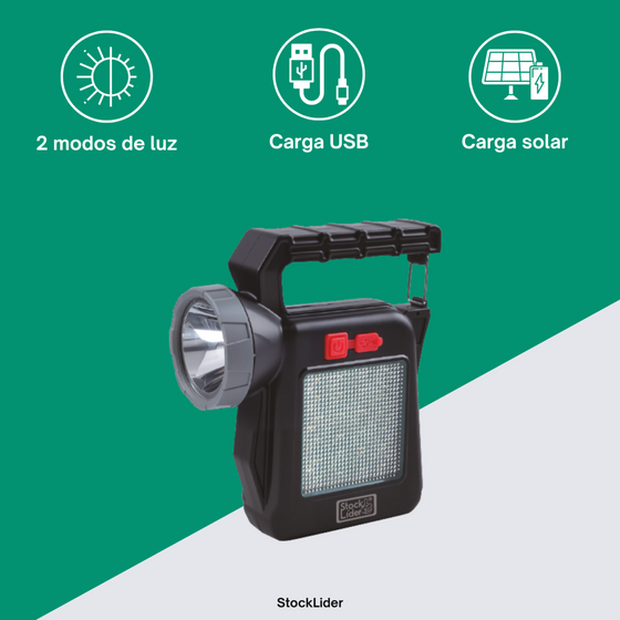 Lámpara solar portátil recargable USB-C