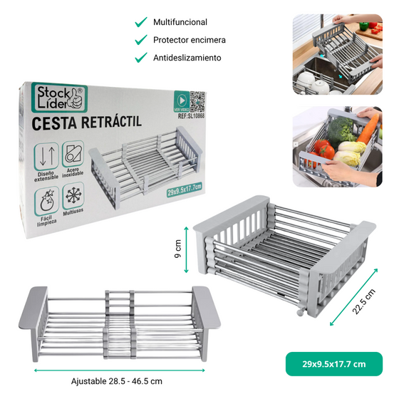 Cesta retráctil para fregadero ajustable