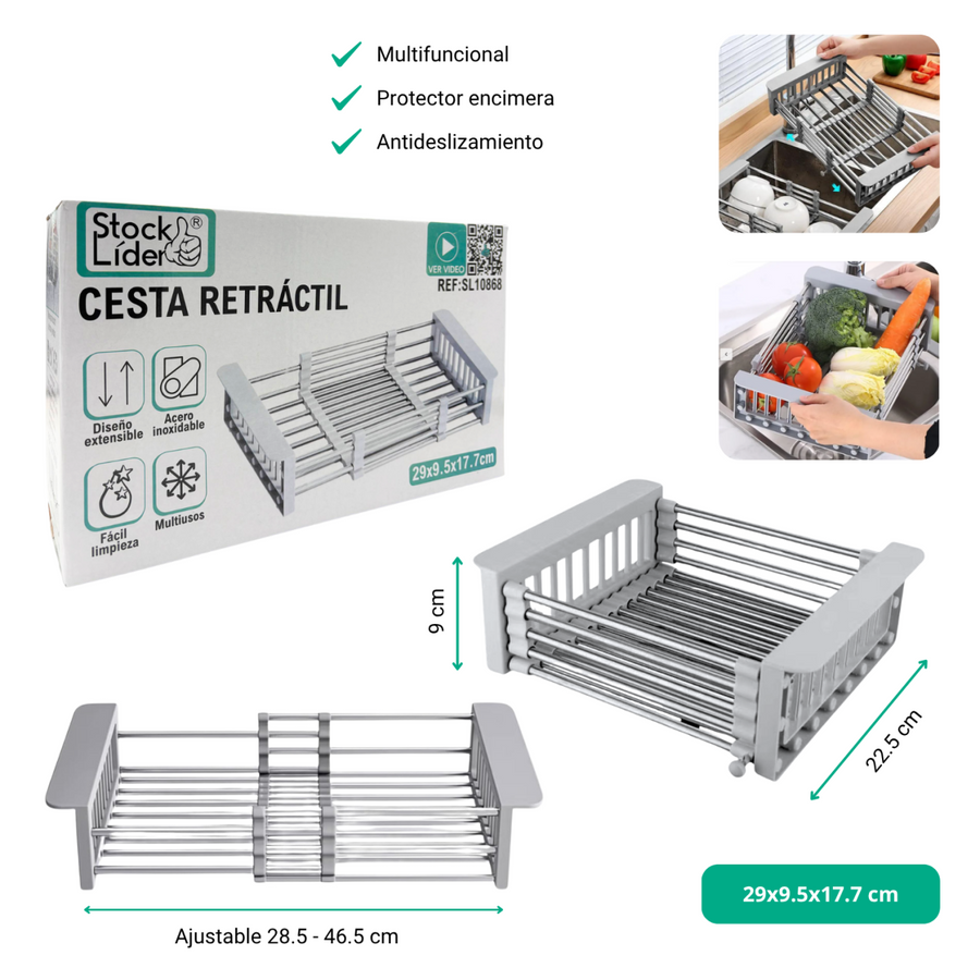 Cesta retráctil para fregadero ajustable