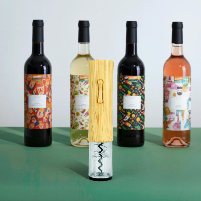 Sacacorchos eléctrico de bambú para vino