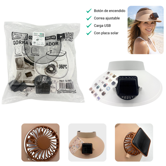 Gorra ventilador solar y USB ajustable