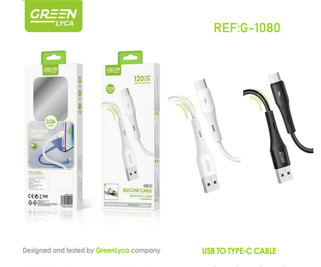 Cable USB-A a USB-C 3A silicona 120 cm
