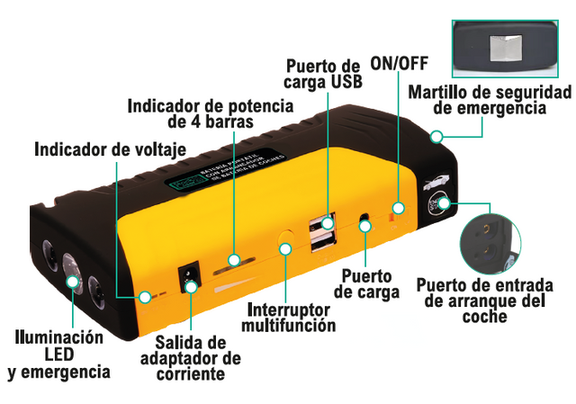 Arrancador coche con compresor portátil